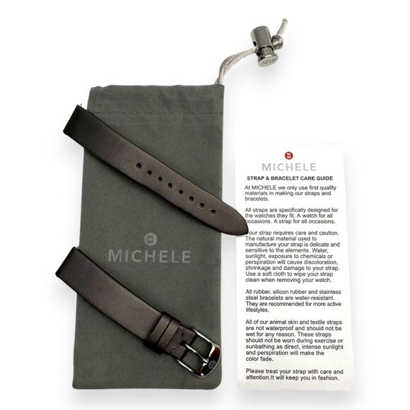 Genuine Michele 16mm Grey Saffiano Leather Strap Band EUC